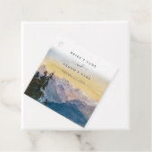 Watercolor Blauwe Bergen Pijnboom Bruiloft Bedankjes Labels (In situ)