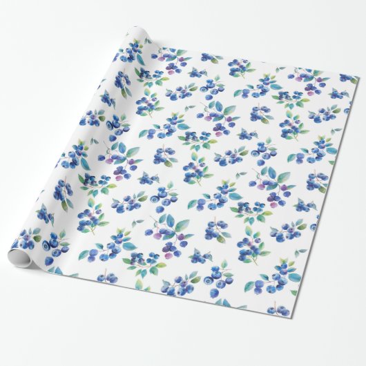 Watercolor Blauwe Bes Cadeaupapier (Uitgerold)