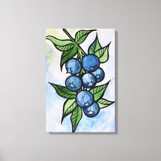 Watercolor Blauwe Bessen Canvas Afdruk (Voorkant)