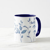 Watercolor Blauwe Bladeren Mok (Voorkant rechts)