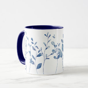 Watercolor Blauwe Bladeren Mok