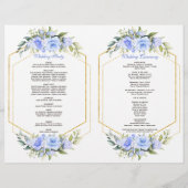 Watercolor Blauwe Bloem Gouden Lijst Huwelijksprog Flyer (Achterkant)