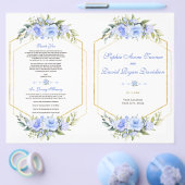 Watercolor Blauwe Bloem Gouden Lijst Huwelijksprog Flyer (Enkel)