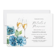 Watercolor Blauwe Bloemblaadjes & Prosecco Bruidsf