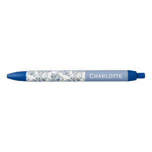 Watercolor Blauwe Bloemen Aangepaste Naam Inkt Pen