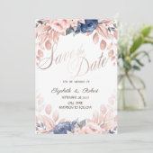 Watercolor Blauwe Bloemen Bewaar De Datum Save The Date (Staand voorkant)