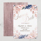 Watercolor Blauwe Bloemen Bewaar De Datum Save The Date (Voorkant / Achterkant)