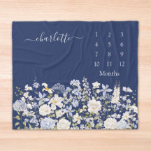 Watercolor Blauwe Bloemen Bloemstuk Baby Mijlpaal