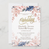 Watercolor Blauwe Bloemen Bruiloft Kaart (Voorkant)