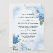 Watercolor blauwe bloemen bruiloft uitnodigingen (Voorkant)