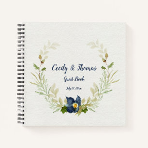 Watercolor Blauwe Bloemen Eikels Eikenbladeren Gas Notitieboek