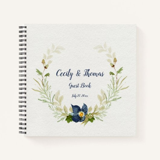 Watercolor Blauwe Bloemen Eikels Eikenbladeren Gas Notitieboek (Voorkant)