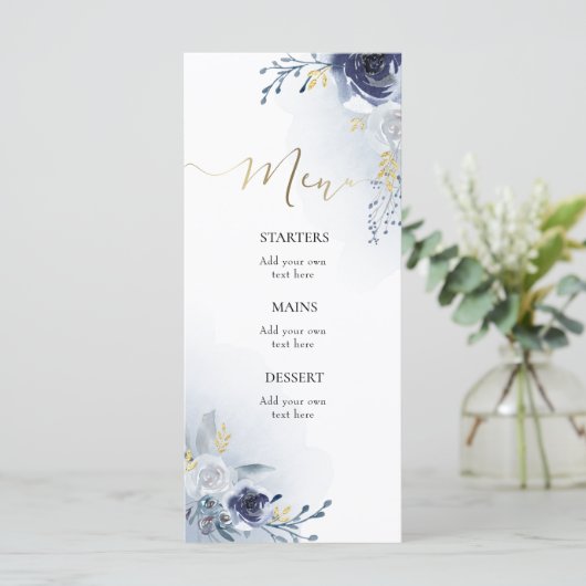 watercolor blauwe bloemen Menu (Staand voorkant)