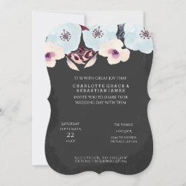 Watercolor Blauwe Bloemen op Chalkboard Bruiloft Kaart