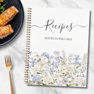 Watercolor Blauwe Bloemen Persoonlijk Receptenboek Notitieboek