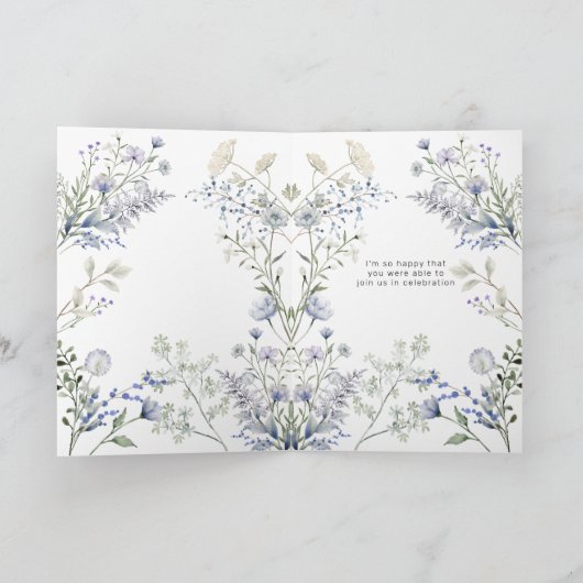 Watercolor Blauwe Bloemenframe Bedankkaart (Binnen)