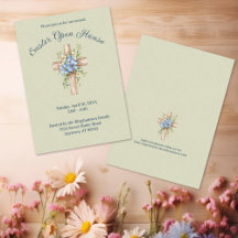 Watercolor Blauwe Bloemenkruis Paas Open Huis
