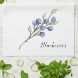 Watercolor Blauwe Bosbessen aan Tak Theedoek