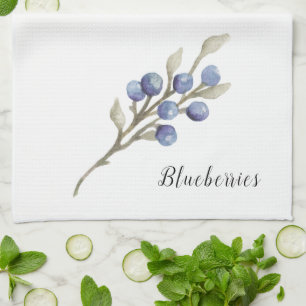 Watercolor Blauwe Bosbessen aan Tak Theedoek