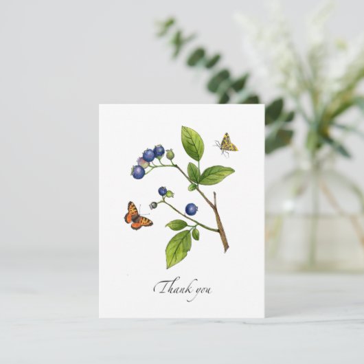 Watercolor Blauwe Bosbessen platte bedankkaart (Staand voorkant)