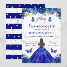 Watercolor Blauwe Bruine Prinses Quinceanera
