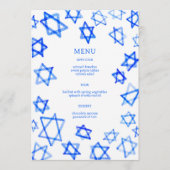 Watercolor Blauwe Davidster Bar Mitswa Menu (Voorkant)