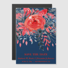 Watercolor Blauwe Denim / Rode Roos Save the Date