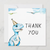 Watercolor Blauwe Drie Rex Dinosaur Verjaardag Bedankkaart (Voorkant)