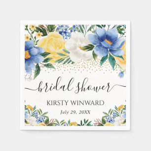 Watercolor Blauwe en Gele Bloemen Bruidsdiner Servet