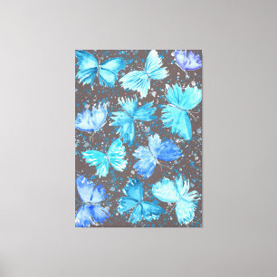 Watercolor Blauwe en Turkooizen Vlinders 1. Canvas Afdruk