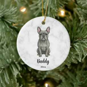 Watercolor Blauwe Franse Bulldog Naam Hond Gedenkt Keramisch Ornament
