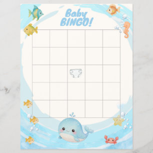 Watercolor Blauwe Golf Walvis Baby Bingo Flyer