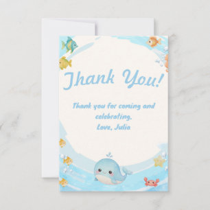 Watercolor Blauwe Golf Walvis Baby Shower Bedankkaart