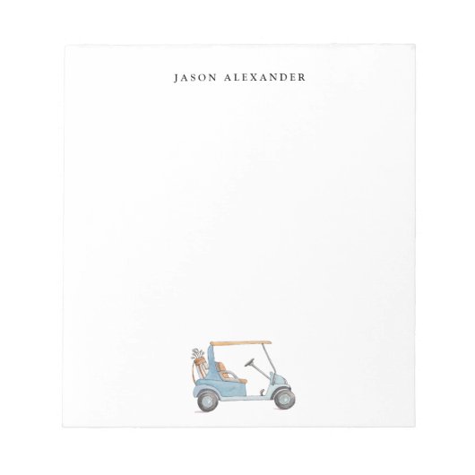 Watercolor Blauwe Golfkar Personalized Notitieblok (Voorkant)