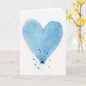 Watercolor Blauwe Hartkaart Kaart (Gele Bloem)