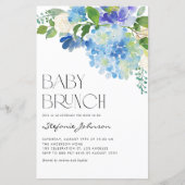 Watercolor Blauwe Hortensia Baby Brunch Uitnodigin (Voorkant)