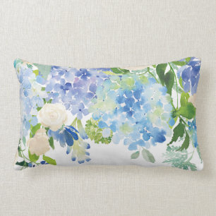 Watercolor Blauwe Hortensia Bloem Worp Kussen