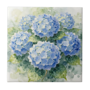 Watercolor Blauwe Hortensia Boeket Tegeltje