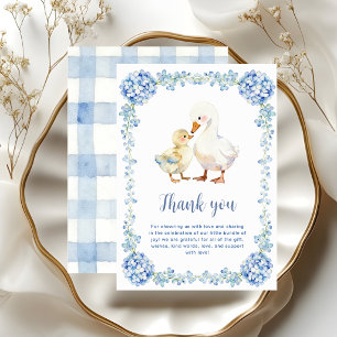 Watercolor Blauwe Hortensia Gans Babyshower Bedankkaart