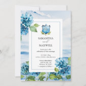 Watercolor Blauwe Hortensia Huwelijksuitnodiging Kaart (Voorkant)