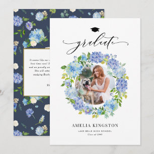 Watercolor Blauwe Hortensia Krans Foto Afstuderen Kaart