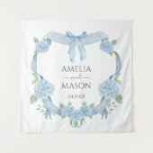 Watercolor Blauwe Hortensia Kuif Bruiloft Wandkleed (Voorkant)