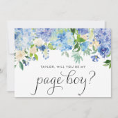 Watercolor Blauwe Hortensia Wil Je Mijn Bruidsjonk Kaart (Voorkant)