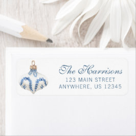 Watercolor Blauwe Kerst Ornament Retouradres Etiket