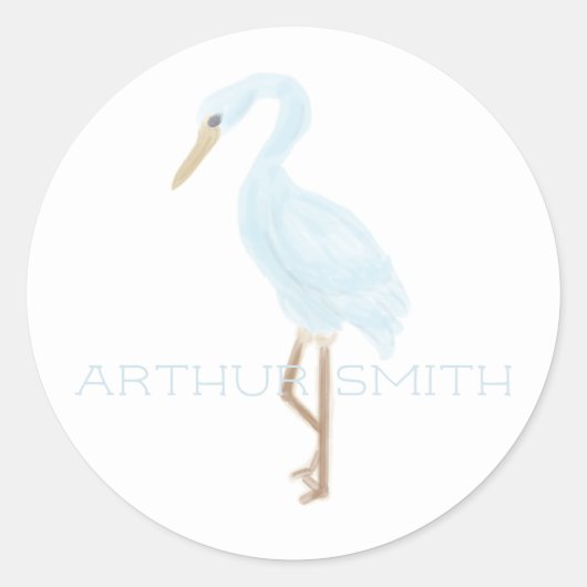 Watercolor Blauwe Kraan Ronde Sticker (Voorkant)
