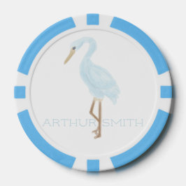 Watercolor Blauwe Kraanvogel Poker Chips