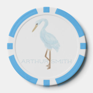 Watercolor Blauwe Kraanvogel Poker Chips
