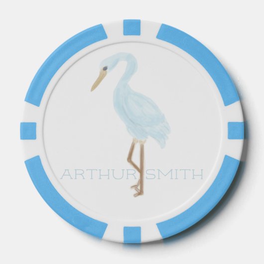 Watercolor Blauwe Kraanvogel Poker Chips (Voorkant)