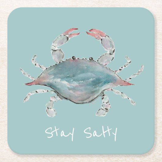 Watercolor Blauwe Krab Kartonnen Onderzetters (Voorkant)