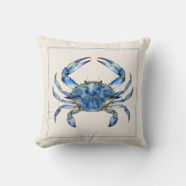 Watercolor Blauwe Krab Kust Worp Kussen